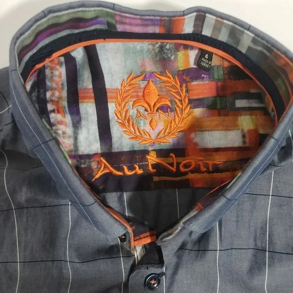 Au  Noir Mens Button Down Long Sleeve Dress Shirt,Size 4,Gray. - Picture 3 of 9